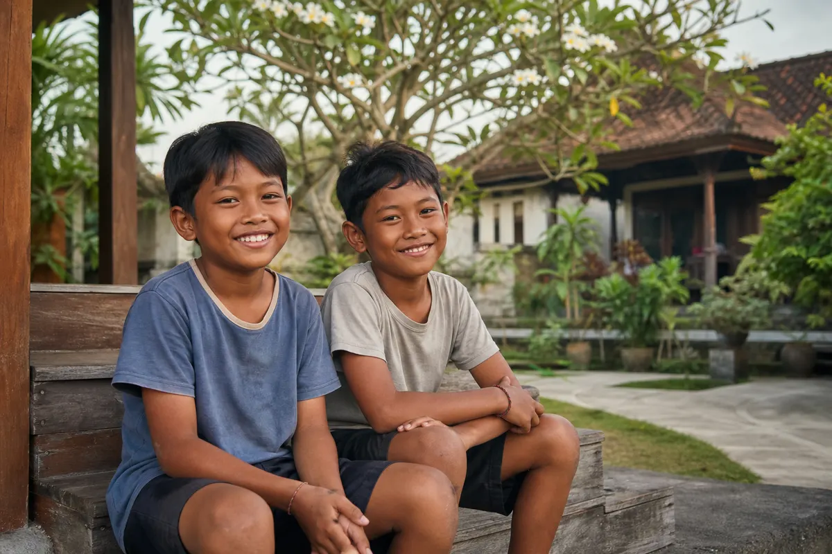 Balinese children at a children's home courtyard