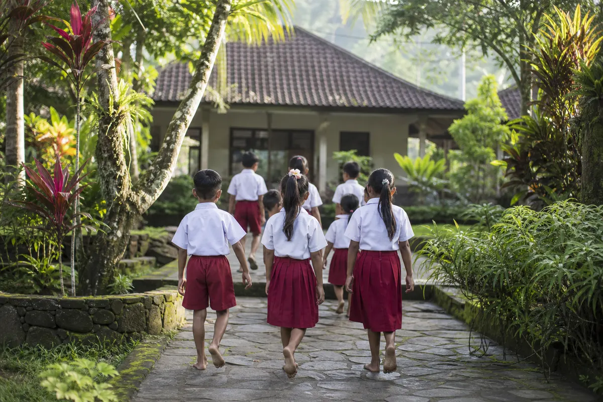Balinese children walking to their children's home