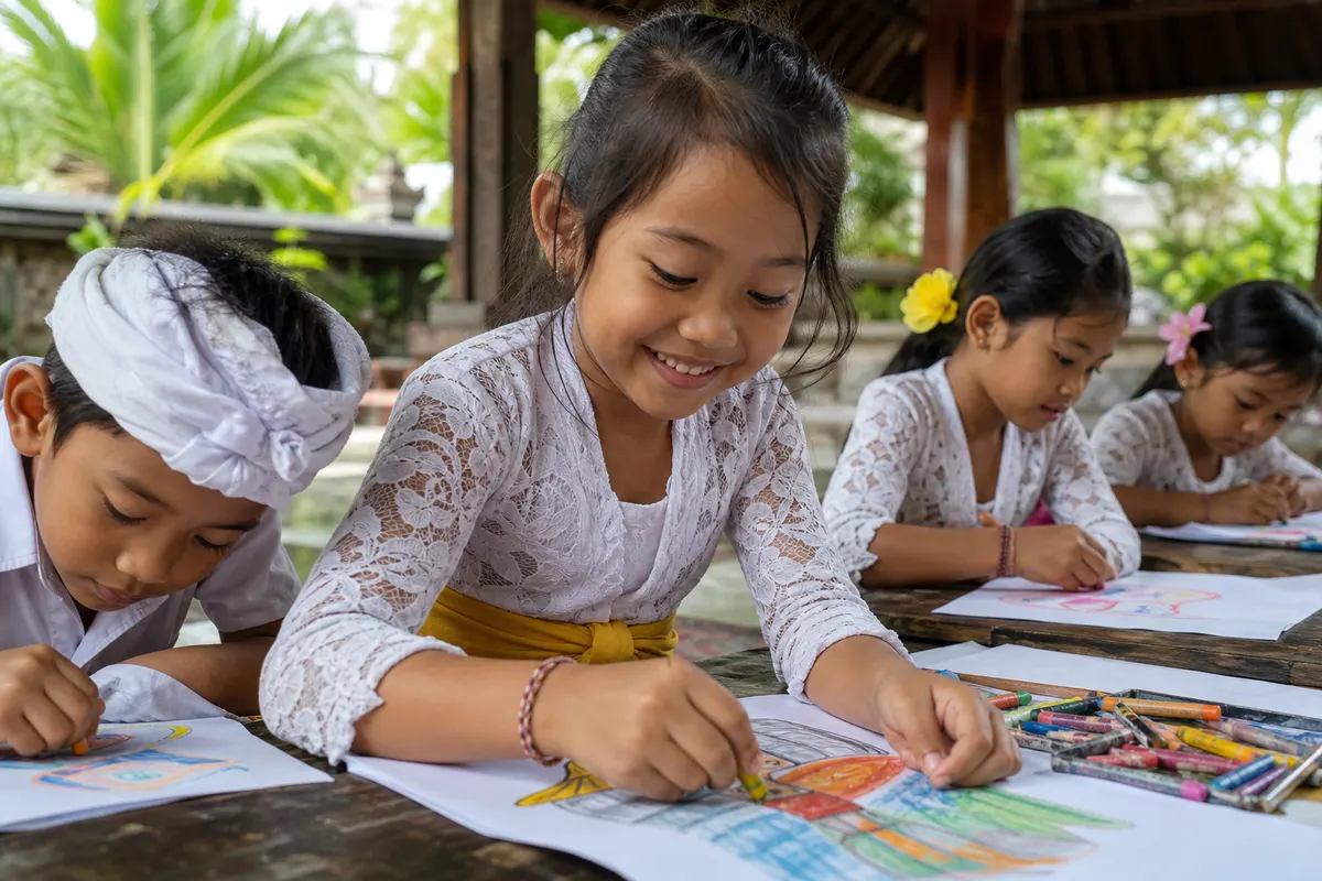 Balinese children drawing and coloring