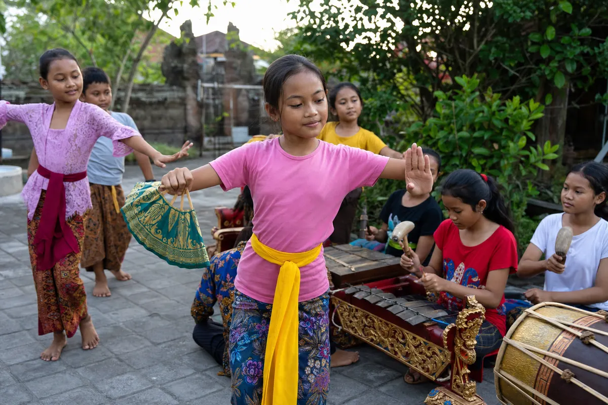 Balinese children practicing traditional arts